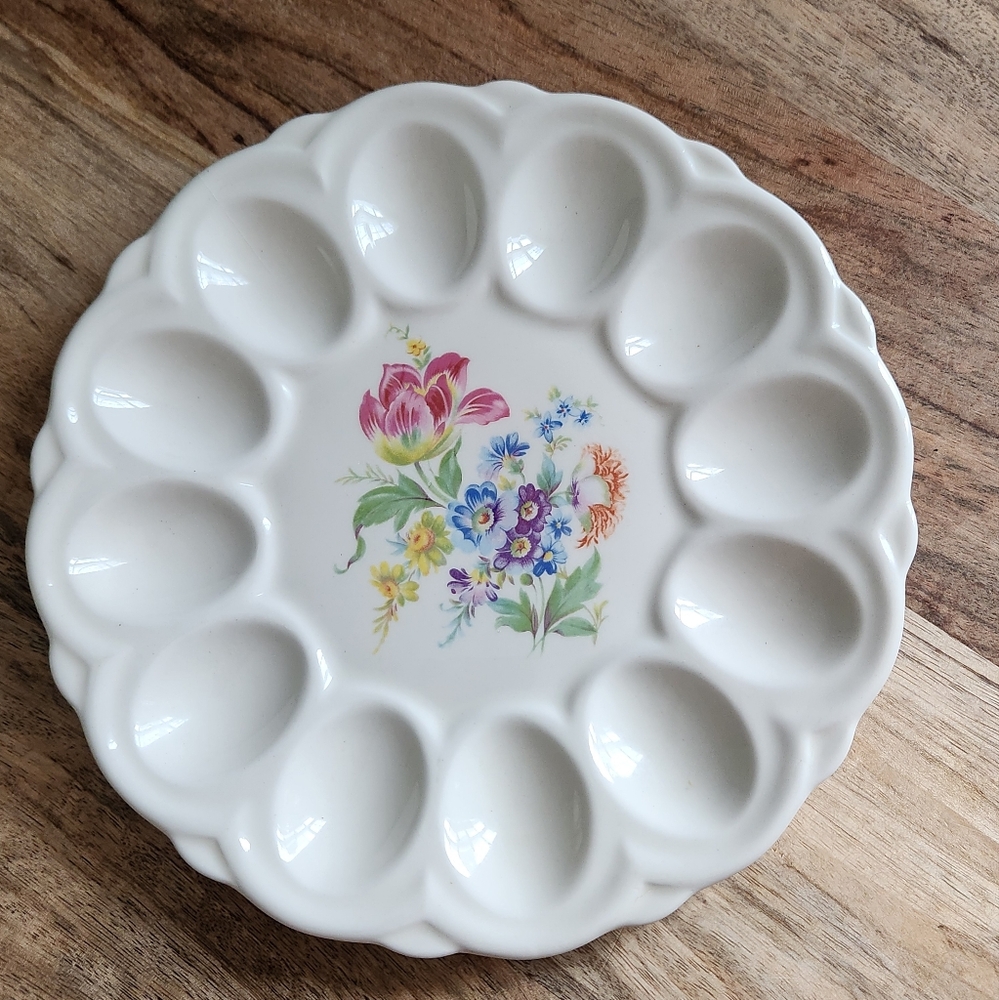 ER American Artware Floral Deviled Egg Plate Platter